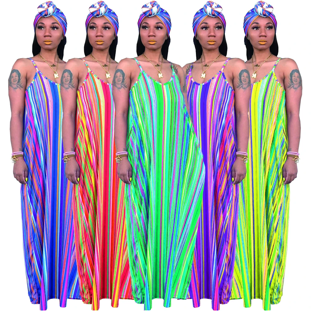 

fashion striped women maxi dresses casual 2019 V Neck loose Long maxi dress summer, N/a