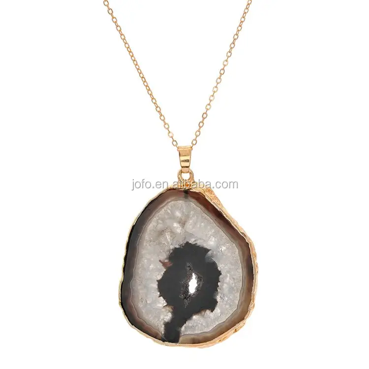 

Latest Natural Agate Slice With Hole Onyx Color Druzy Stone Pendant Charm Necklace