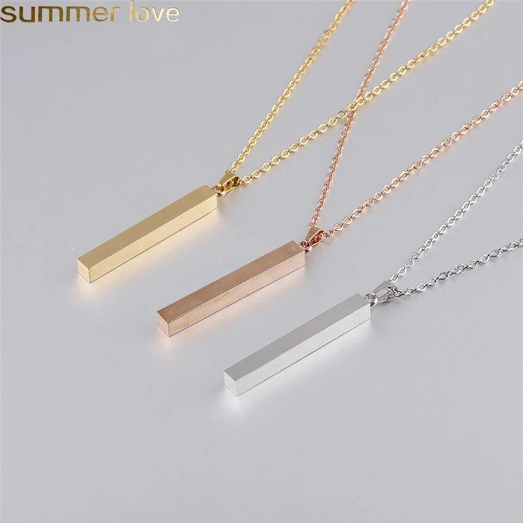 

Gold Silver Solid Blank Bar Charm Stainless Steel Vertical Bar Pendant Necklace For Women Men Buyer Own Engraving Jewelry, Silver/gold/rose gold