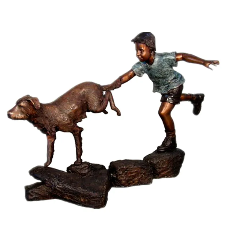 Bronze Boy Fishing And Dog Statue For Garden Decoration Buy Boys
