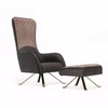 European style fancy furniture high back lounge chair sofa sets plaid look Italy leather sofa recliner with ottoman