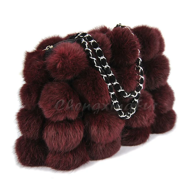 

CX-H-11 Latest Fashion Handbag Real Rabbit Fur Hand Bag With Leather Trim, Picture