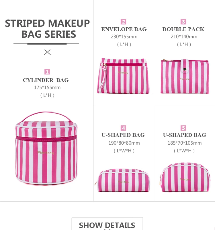 Pu Leather Cosmetic bags wholesale cosmetic bag set organizer Pink stripe printed custom cosmetic bag