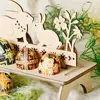 Wooden Easter Egg Shelves for Easter Party Ornament DIY Bunny Letter Egg Stand Rack Rabbit Pattern Easter Decoration for Home