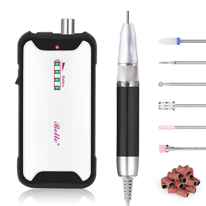 

Belle New Product 24W 35000rpm Portable Rechargeable Electric Nail Drill Machine Coreless DC Motor Energy Save Drill Nail Art, Black/pink