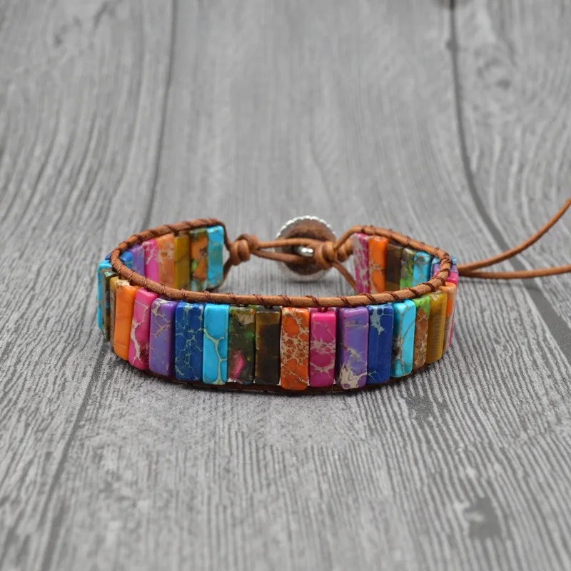 

Natural Stone Women Leather Bracelet Handmade Single Multilayer Boho Bracelet