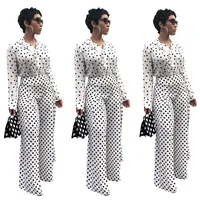 

Polka Dot Print Shirt 2 Piece Women Pants Set Fashion Ladies Jumpsuit