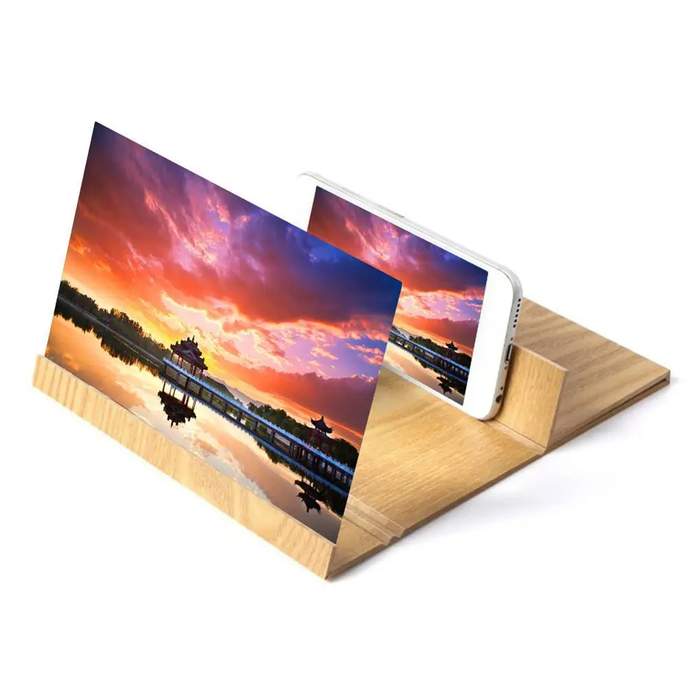 

3D Mobile Phone Screen Magnifier Stereoscopic Amplifying Desktop Wood Bracket Wooden Video Holder Stand
