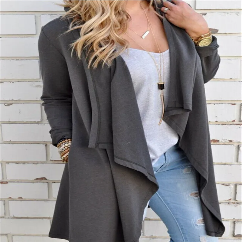 

2018 spring fashion girls long sleeves irregular new design elegant cardigan women long coat, Picture