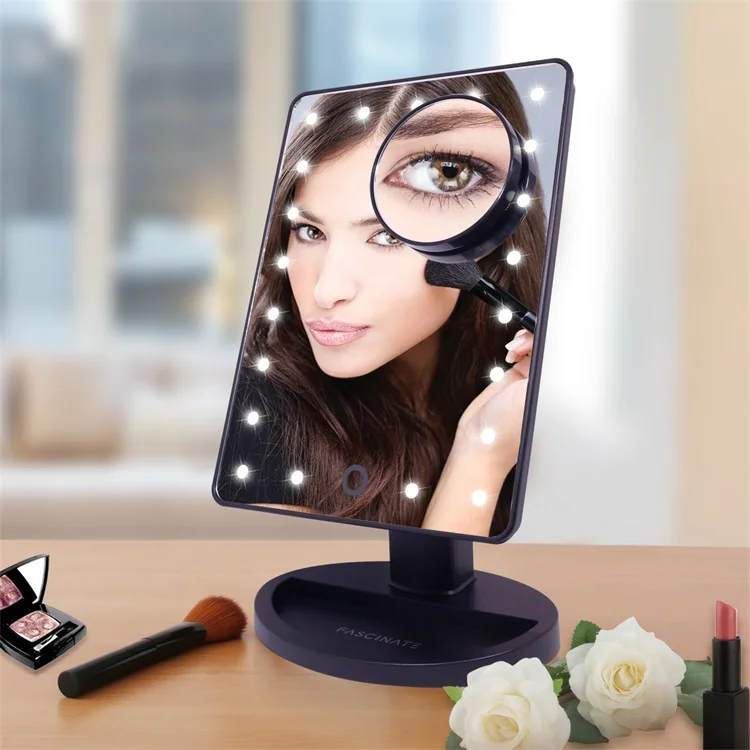 

2018 New Many Colors Cheap Single Side Plastic Table Led Makeup Mirror With Lights, White, black, red, pink, light green