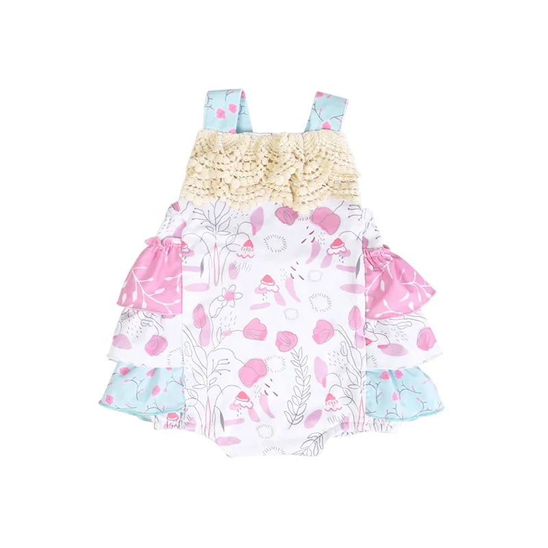 

Beautiful Infant&Toddler Cotton Clothes Floral Print Baby Girl Summer Triple Layer Ruffle Romper, Many colors available