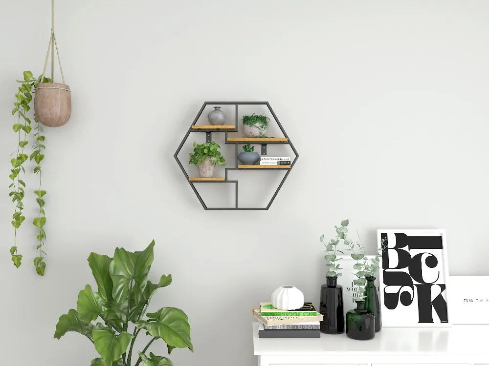 Free Samplea 4 Tiers Hexagon Metal And Wood Wall Shelf Decor Buy Wall Shelf Decor,Hexagon Wall