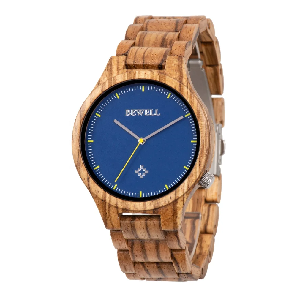 

Natural Zebra Wood Blue Dial Custom Watches Men Wrist Private Label Analog Men's Watch
