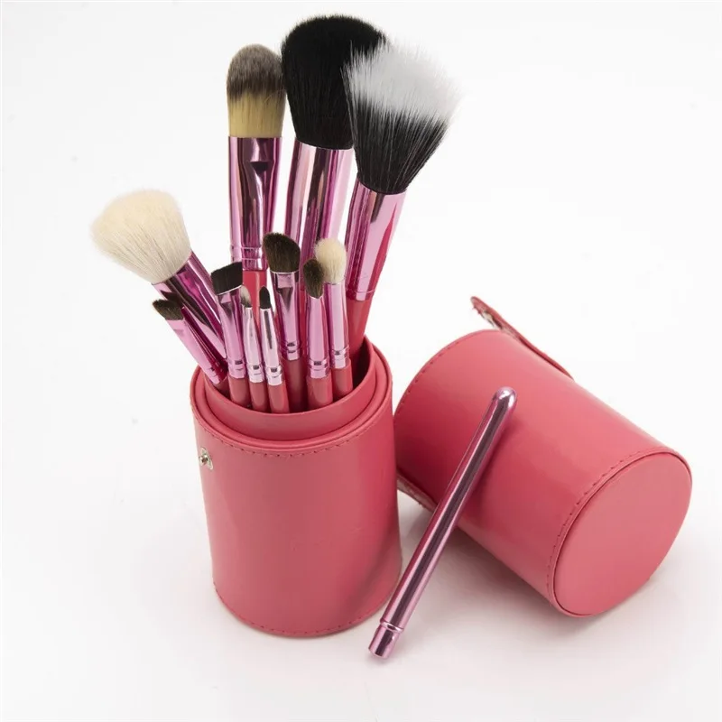 

Portable New Design Lovely Professional Fashion 12pcs wool Brush set with PU bag Bucket Holder Barrel box