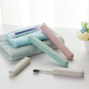 Image of Plastic Toothbrush Case, Wheat Straw Travel Toothbrush Storage Box, Portable Dust-proof Toothbrush Cases Holder for Daily