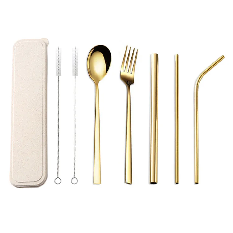 Custom metal straws spoons forks Stainless Steel Straw Cutlery Set