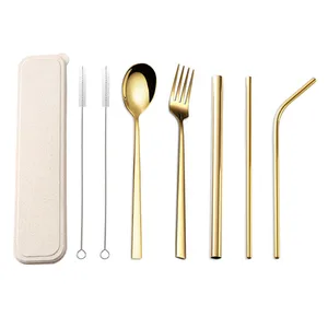 Image of Custom metal straws spoons forks Stainless Steel Straw Cutlery Set