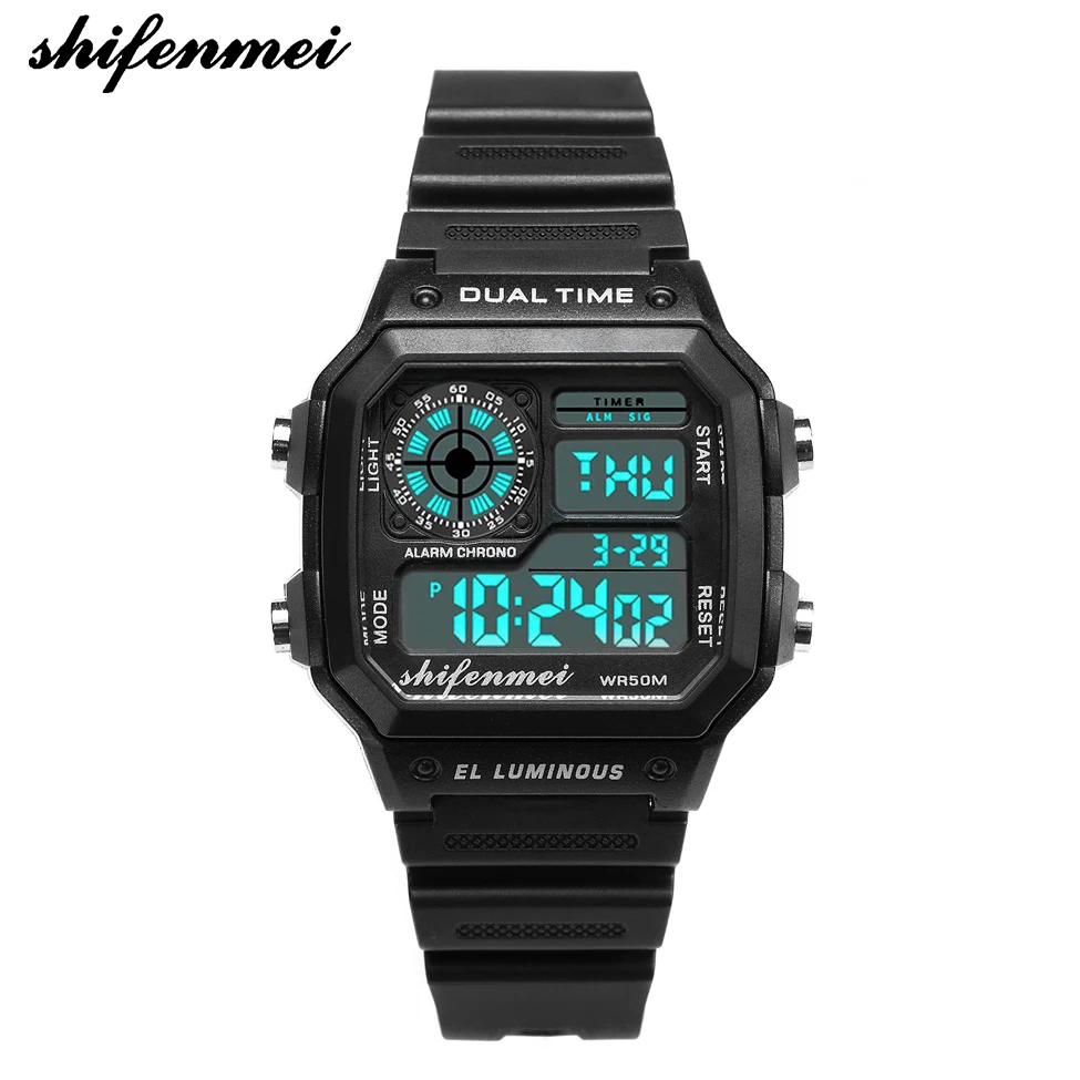 

Shifenmei S1133 Fashion Dual Time Digital LED Display Sport Chronograph Watch Reloj fastrack wrist watch for men, Gold;rose gold;silver;black