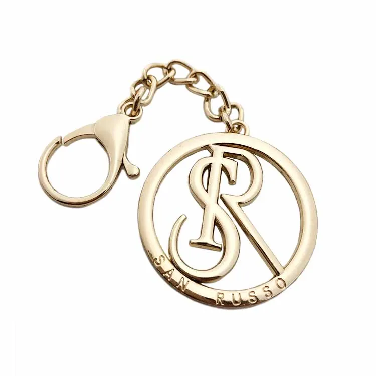 Customized gold plated key chains with metal labels plate for handbags