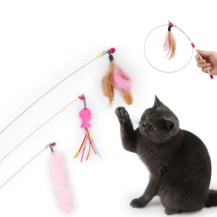 

High Quality Interactive Cat Teaser Stick Toy Cat Toy Wand, As pictures