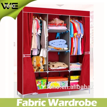 Portable Non Woven Canvas Cloth Wardrobe Clothes Storage Steel