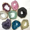 Fancy Teal Liquidation SALE bezel hollow setting Agate Geode rainbow color Druzy Slice with Electroplated bail