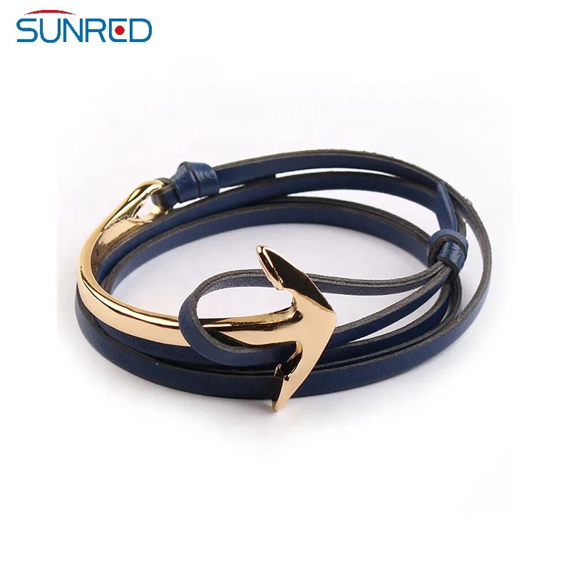 

Laser engraving logo anchor bracelets Bangles Jewelry Type and Men's Gender Leather rope curved Anchor bracelet, Standard color or customized