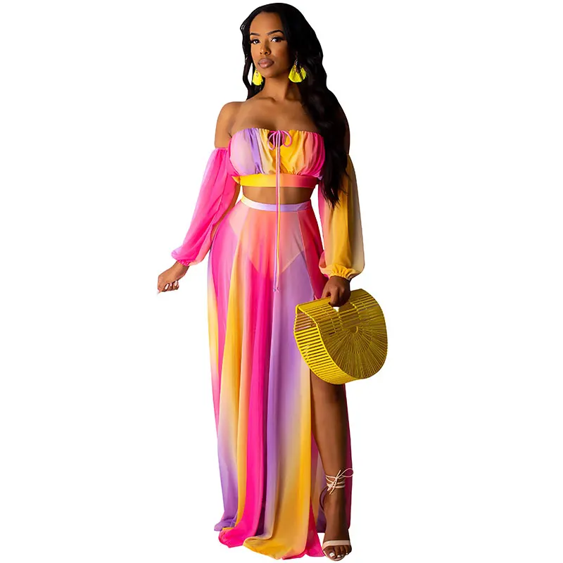

High Quality Casual Chiffon Printed Crop and Split Skirts