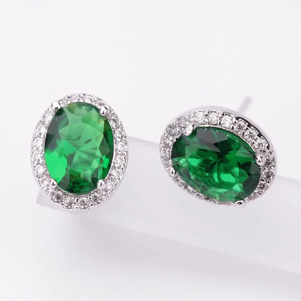 

LUOTEEMI Emerald Green Earrings Fashion Jewelry 4 Color Options Oval Shape Cubic Zircon Stud Gemstone Earrings For Women