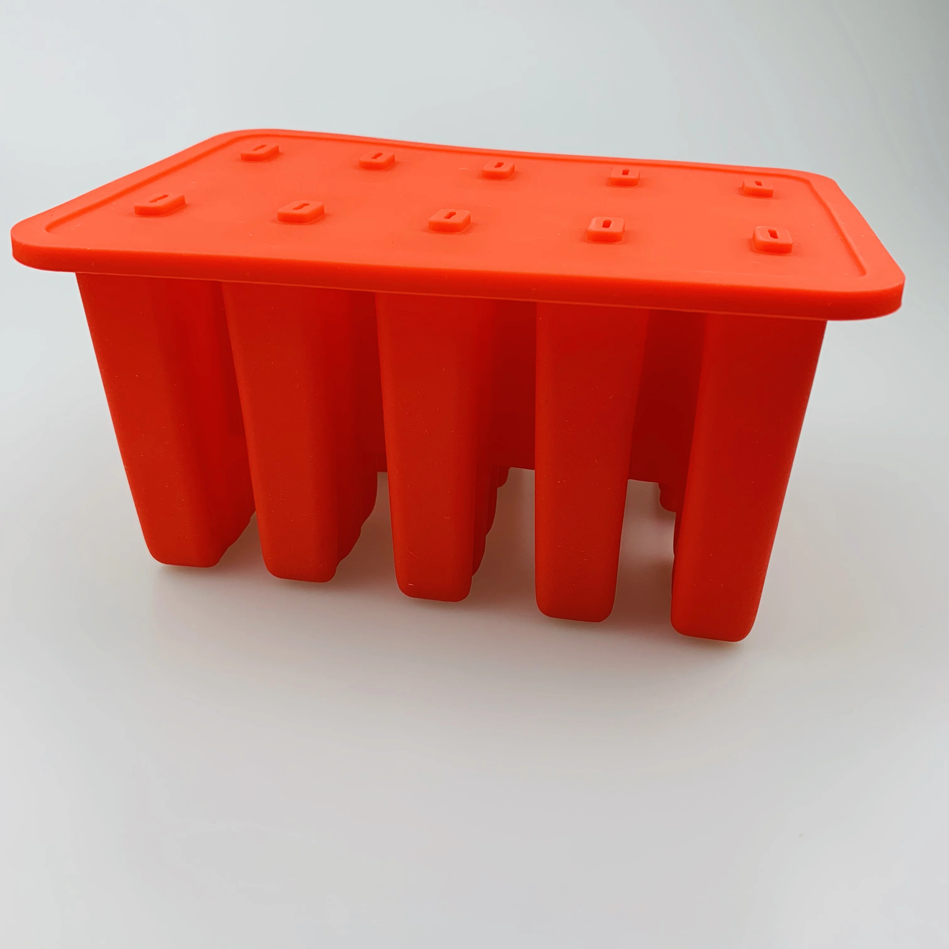 10-Cavity Frozen Ice Cream Pop Mold Silicone Popsicle Maker Lolly Mould with Cover Lid