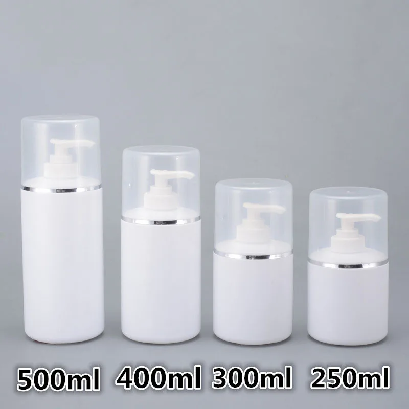 
Luxury new types 500 ml white shower gel bottle with transparent cap 