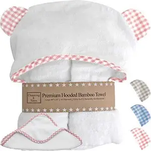 Image of Super September 100% 2-3 Pink Organic bamboo baby hooded towels with animal ears/bamboo washcloths set for kids