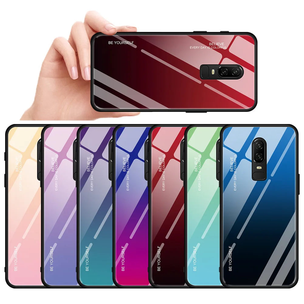 

graduated colors case for oneplus 7pro 2 in 1 TPU+glass cover for 1+7 pro high quality glass case for oneplus 7