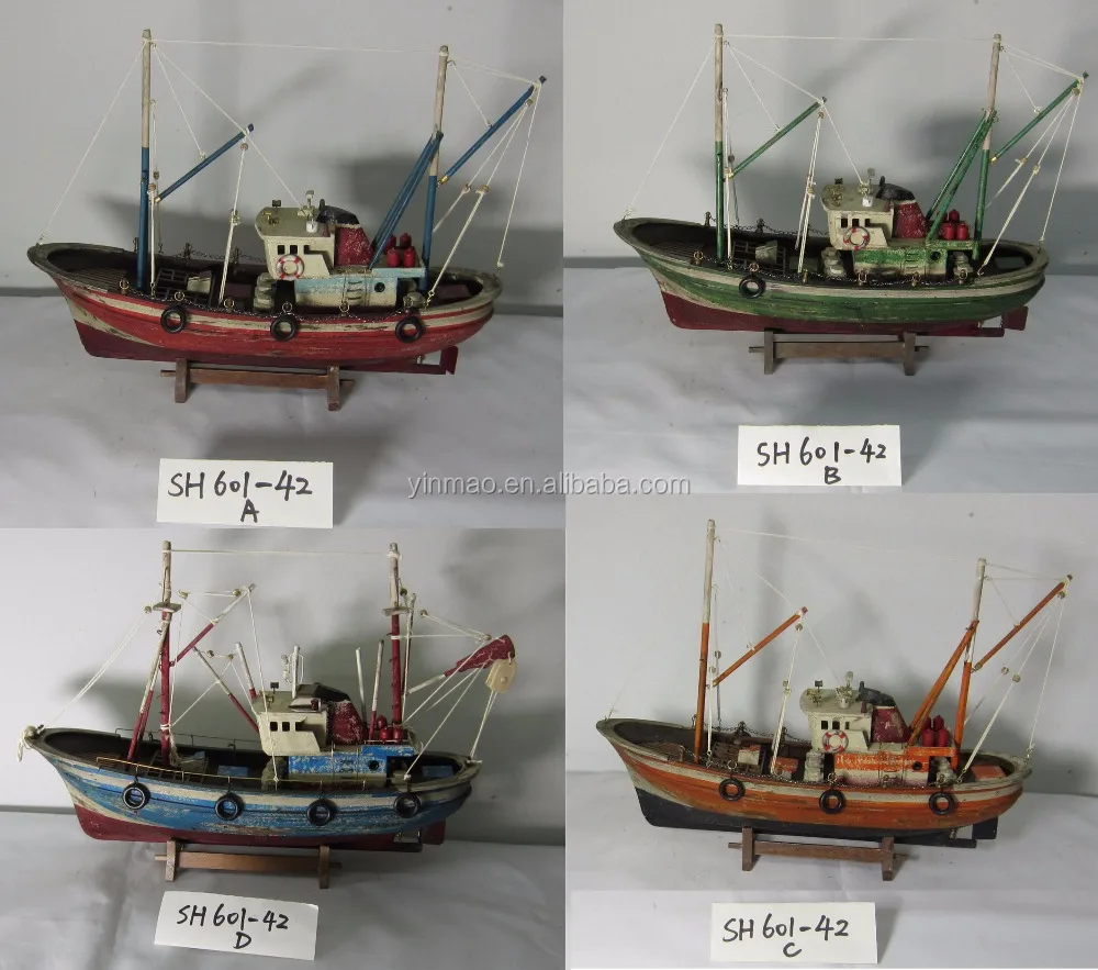 Fishing boat model, 60X18X45cm, RED and