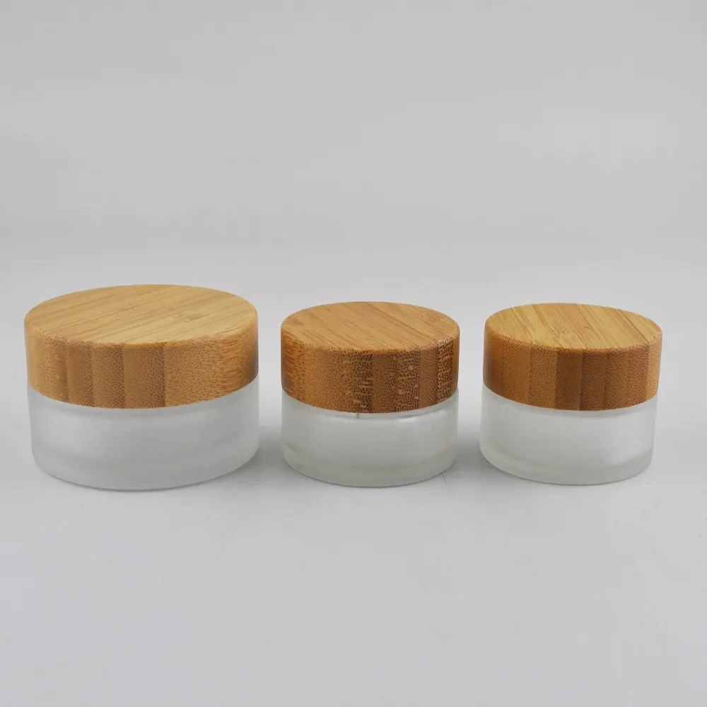 Cosmetic 5ml 15ml 30ml 50ml 100ml Clear Frosted Glass Jar Bamboo Lid