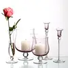 Mouth Blown Pink Color glass hurricane candle holders