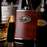 

Fashion Flask 8 oz Food Grade Stainless Steel Hip Flask drinkware Crocodile brown leather Alcohol Liquor Whiskey Bottle gifts