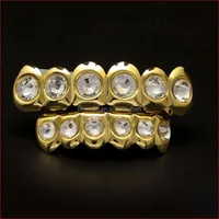 

Rhinestone Iced Out Silicone Teeth Hip Hop Bling Gold Plated Teeth Grillz Top & Bottom Grills Set Teeth TG036-G2