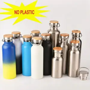 Cute Unique Sport Smart Small Running Slim Designer Green Gym Camping Stainless Steel Bamboo Camping Tumbler Water Bottle Set