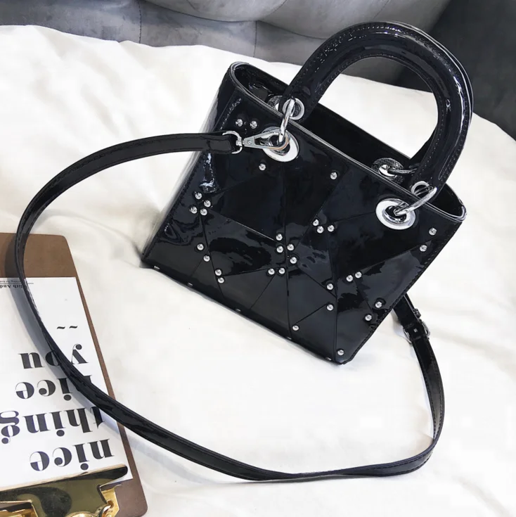 
Laser patent leather geometric handbag for young women with single shoulder messenger bag 