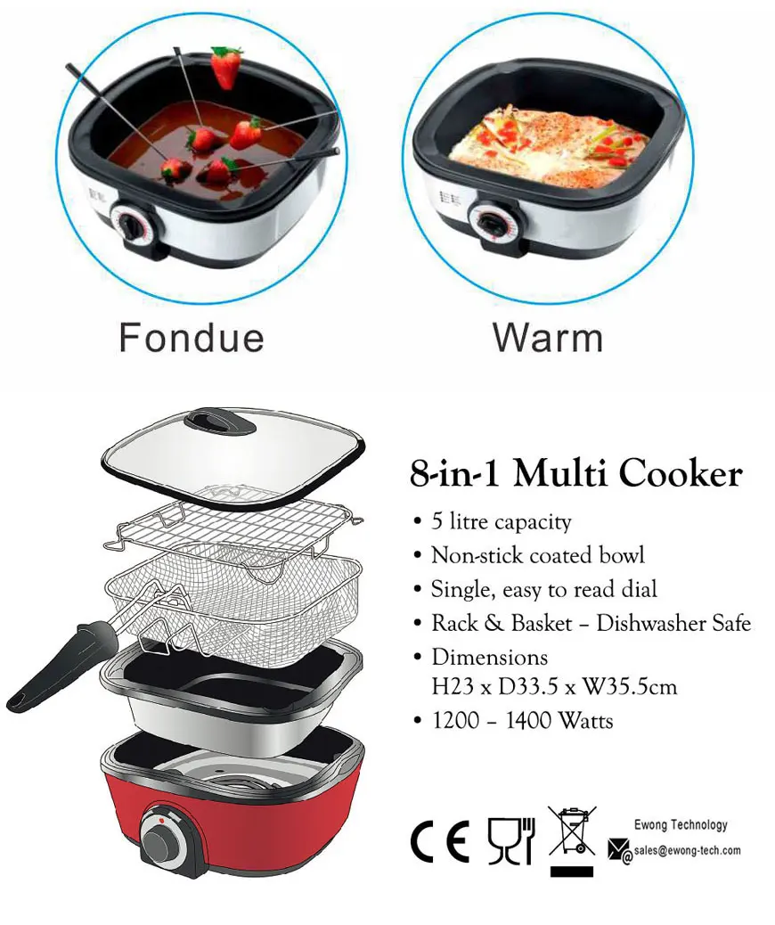 8 In 1 Multi Cooker Steam /boil /fry /stir-fry/stew/ Braise/ Fondue ...