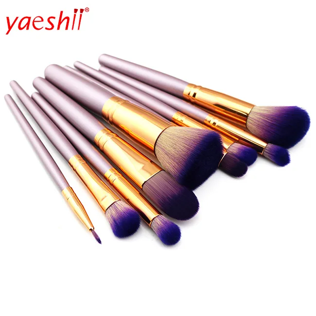 

yaeshii 9pcs pro beautiful personalized synthetic hair makeup brush set makeup tool kits wholesale, Purple or customized