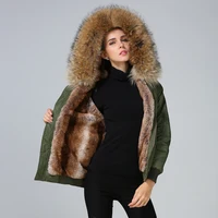 

Latest design fur lined winter khaki bomber jacket women ready to ship outwear wholesale