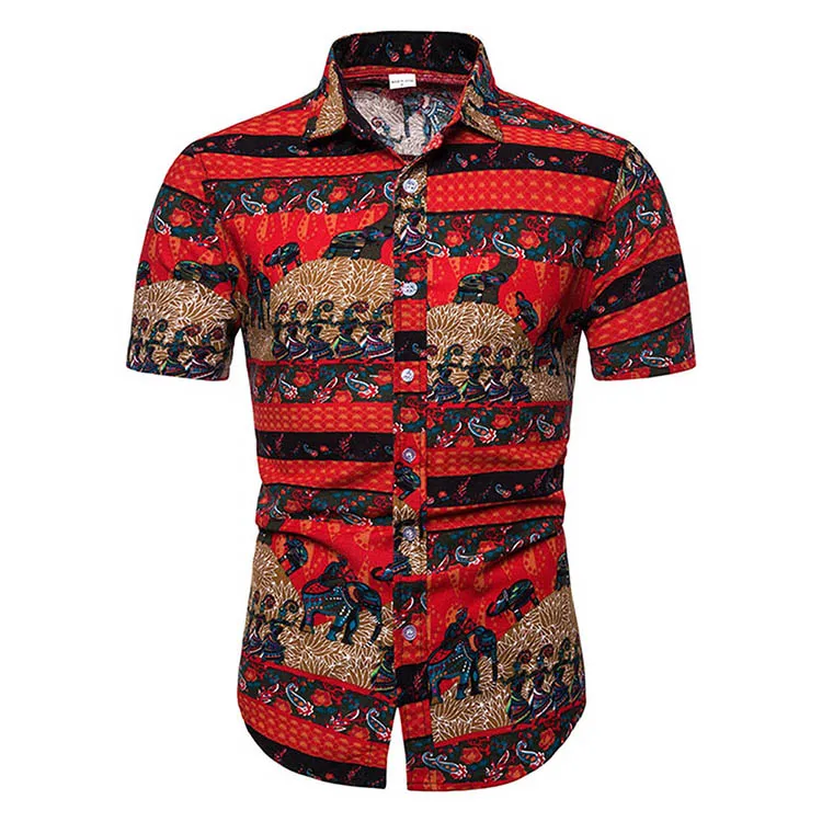 Factory Price Amazing Print Button Big Size Short Sleeve Shirt Tops Summer Dashiki
