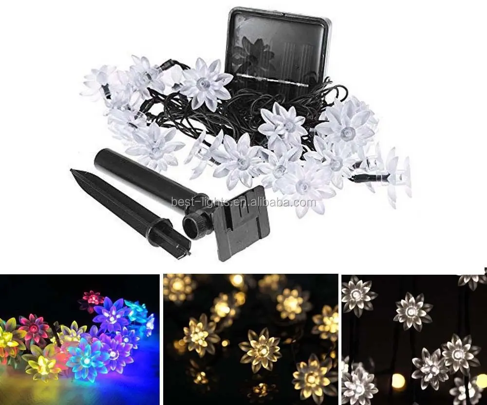 30 Led Double Lotus Solar String Lights Waterproof Lotus Flower Fairy