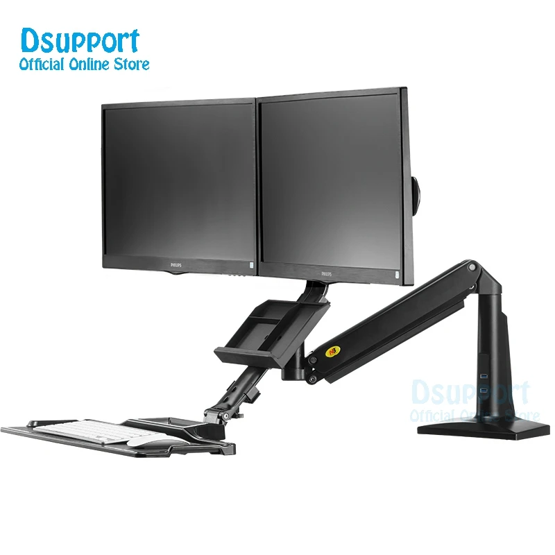 

Gas Spring 19-24 inch Dual Screen Desktop Monitor Mount Full Motion Sit Stand Workstation with Keyboard Tray FC24-2A, White and black