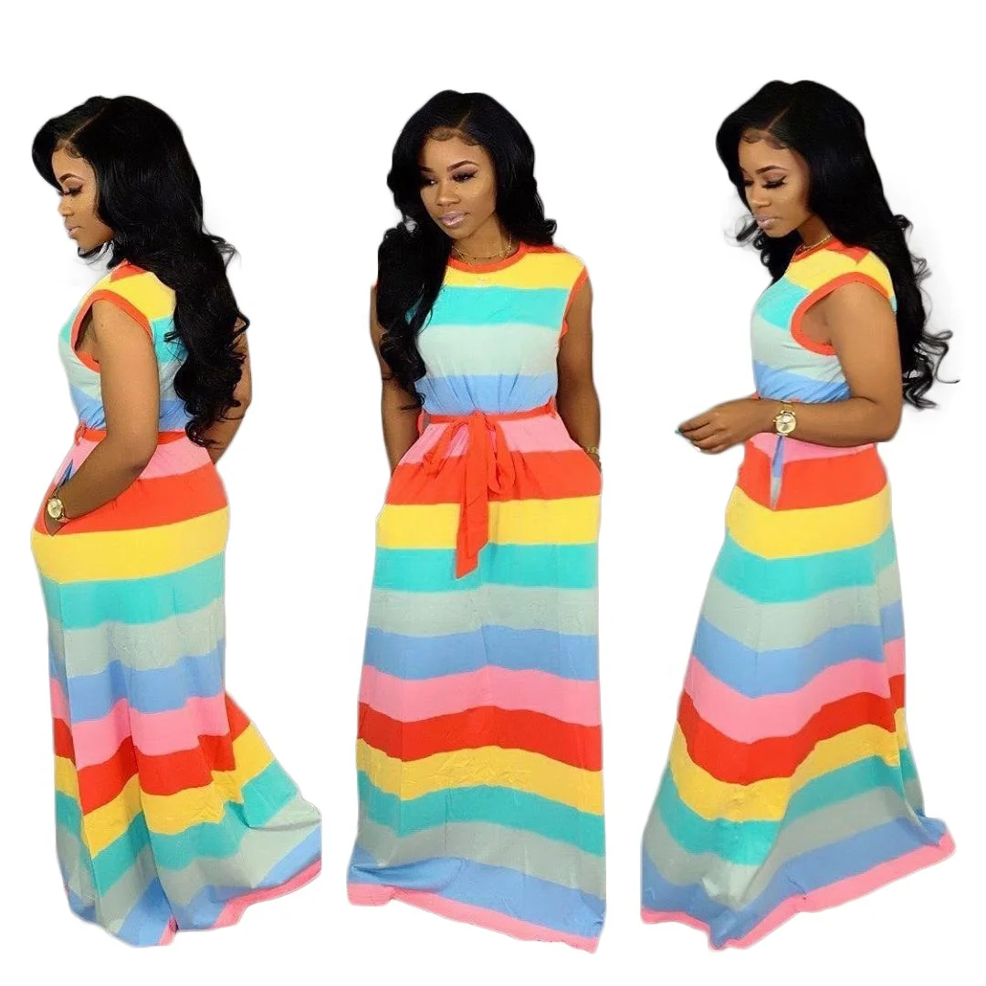 

Ombre Stripe Sleeveless Loose Cute Casual Dress