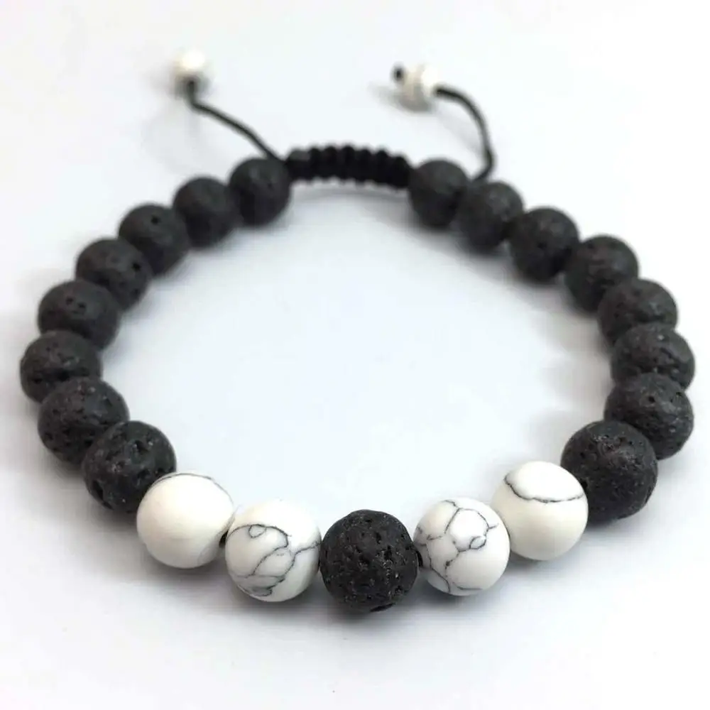 

Stress Relief Yoga Beads Adjustable Bracelet Anxiety Aromatherapy Essential Oil Diffuser Healing Lava Bracelet for Men Women, As the picturs