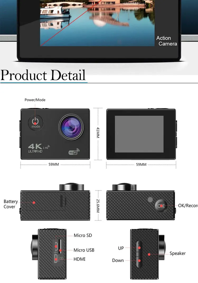 Wifi Action camera Ultra HD 4K 1080p/60fps Digital Sports Camera 4K Underwater WIFI Mini DV