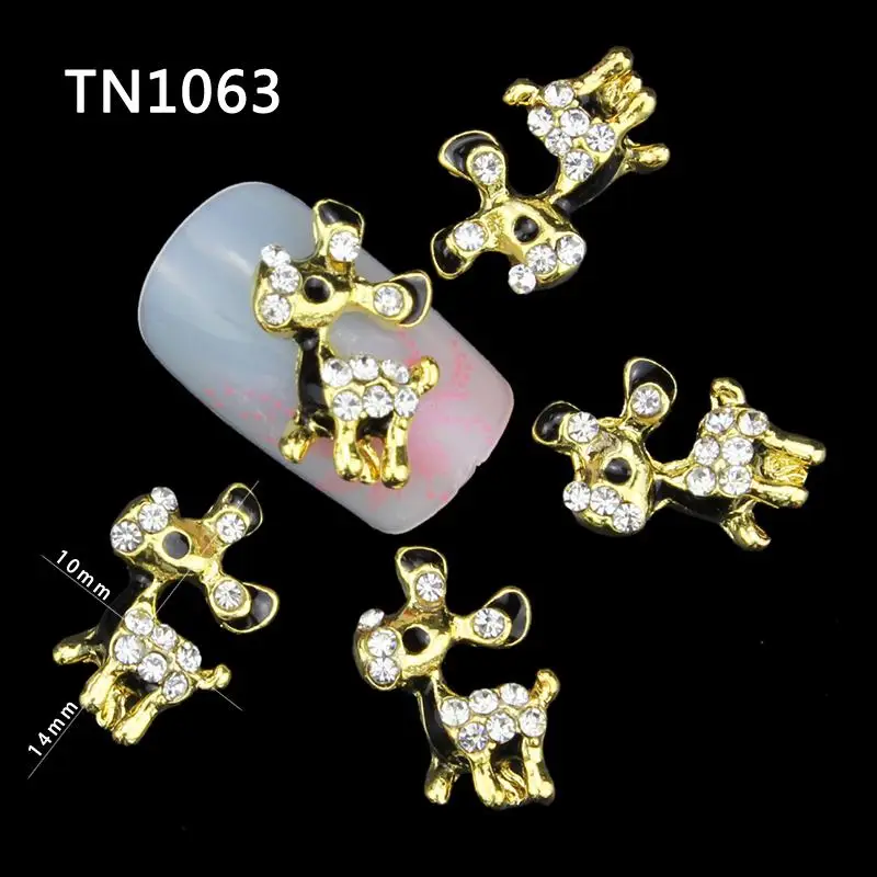 10 Pcs Glitter Gold Black Cute Dog 3D Rhinestones For Nail Art Decorations On Gel Polish